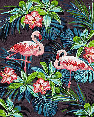 Картина по номерам Фламинго в цветах