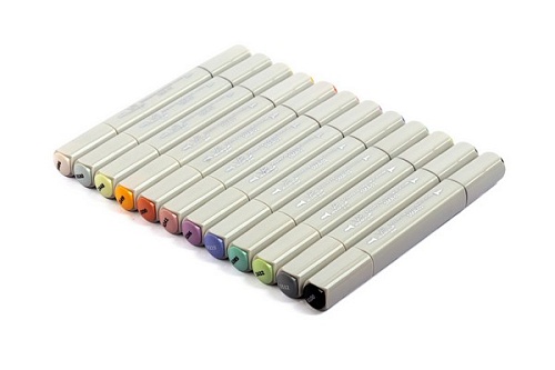 Набор маркеров на спиртовой основе 12 цв. перо круглое/скошенно, цв. 10 - Манга